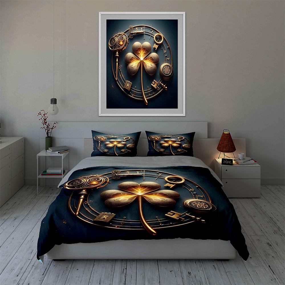 Golden clover design Bedding Duvet cover sets Duvet covers Pillowcases gifts (1 * Duvet Cover 2 * Pillowcases, without duvet insert)