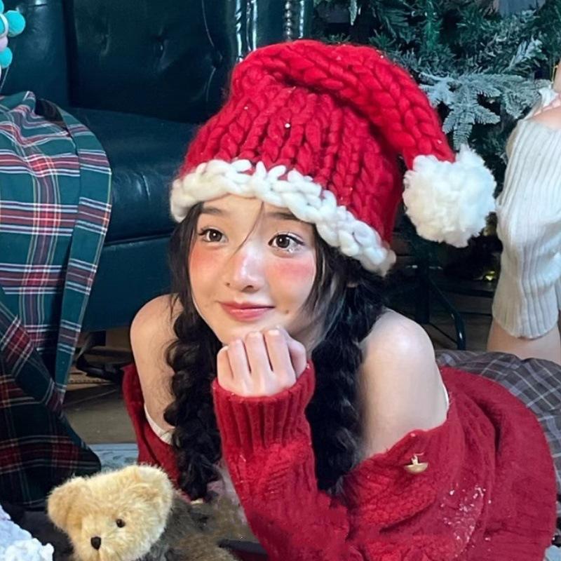 Chapeau Décoratif de Noël Nœud Rouge Féminin Hiver Photo Ambiance Nouvel An Peluche Déguisement de Noël