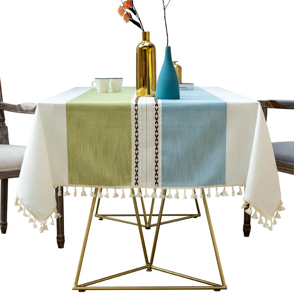 Battilo Linen Tablecloth Rectangular Tables Cloth With Tassel Waterproof Coffee Desks Cover for Dining Table Wedding Decor