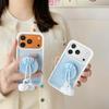 Rotating Swan Pendant Phone Case for Apple 17 Pro Max, Blue Silicone, Compatible with Models 13/14/15