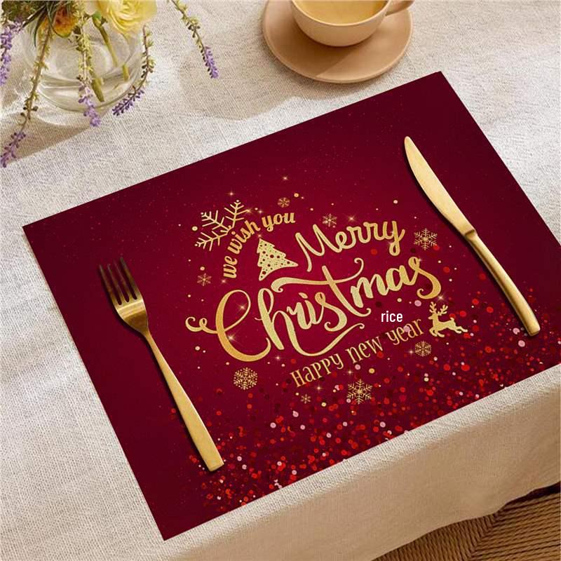 Christmas Digital Print Heat-Resistant Linen Placemat: European and American Birthday Party Table Decor