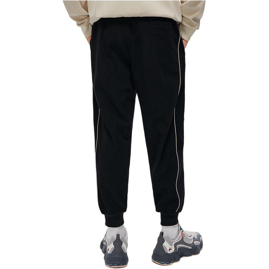 Fila Fusion Retro Patchwork Logo Embroidery Side Stripe Loose Fit Drawstring Cuffed Knit Sports Pants Men Bottoms Deep-Black T11M312603FBK