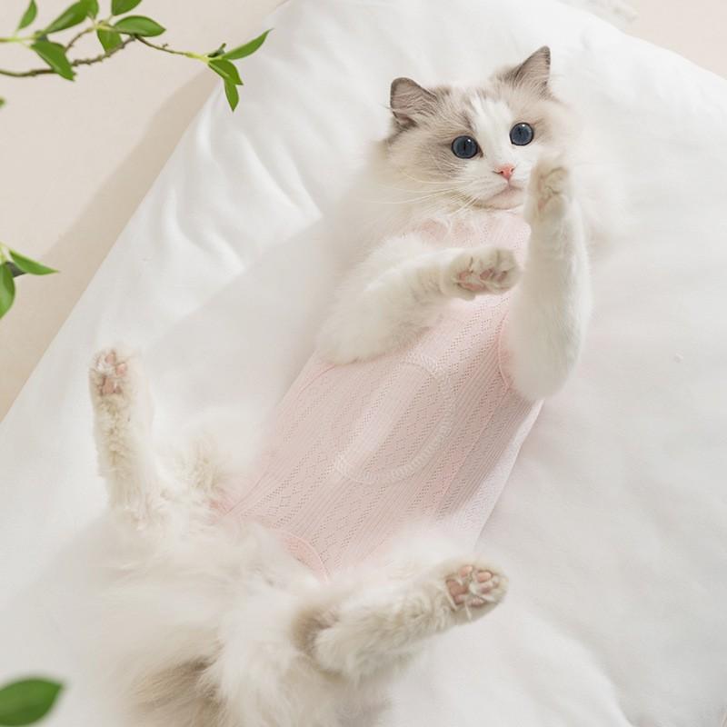 Lightweight Cat Bodysuit Kittens Ragdolls - Anti-Shedding Belly Cover 4-Leg Design Breathable Cotton Blend