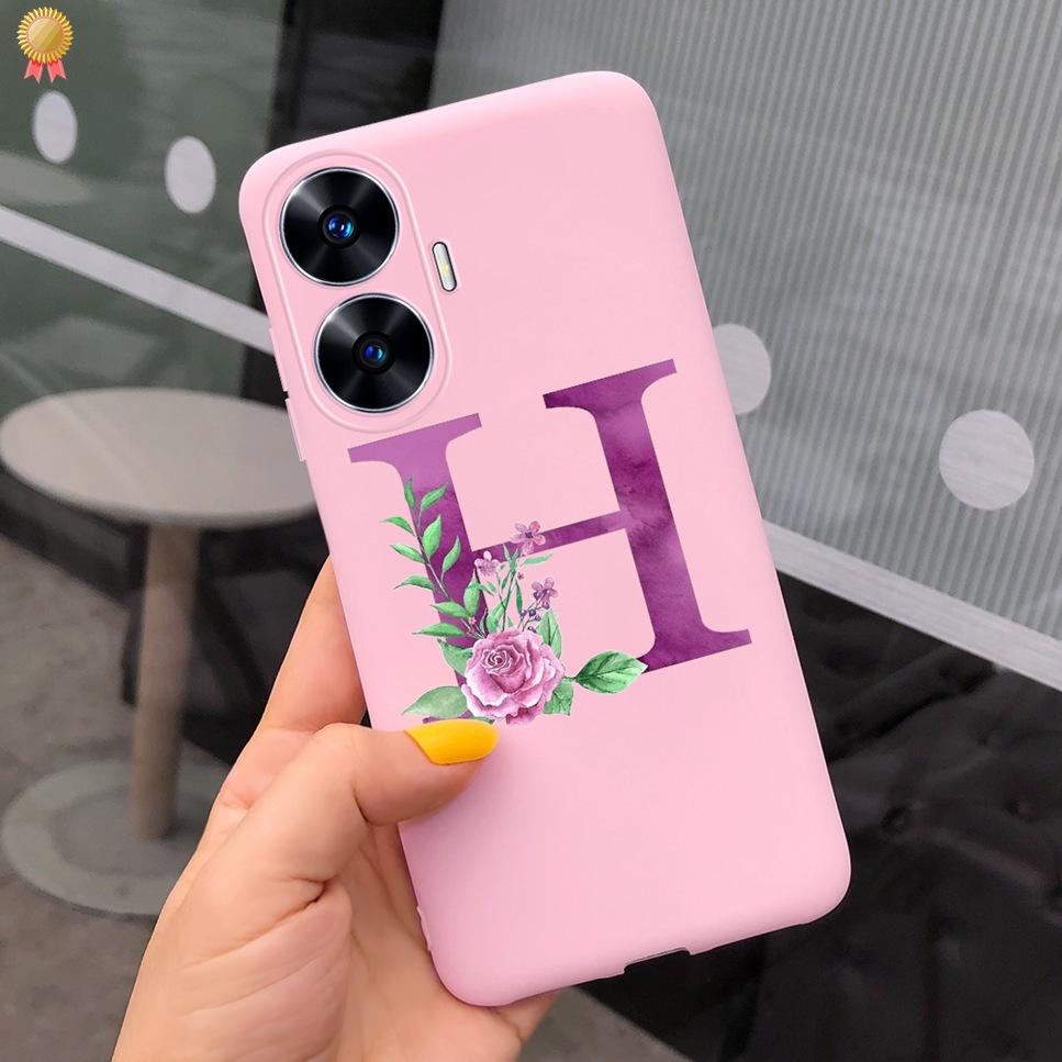 For Realme C55 C 55 6.72'' Case Delicate Cute Letters 3D Crown Flowers Matte Shockproof Soft TPU Silicone Phone Case Back Cover