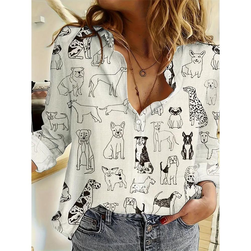 Fashion Flower Cute Cat Pattern 3D Print Women's Long Sleeves Shirt Autumn Animal Women's Holiday Shirt Women's Clothing