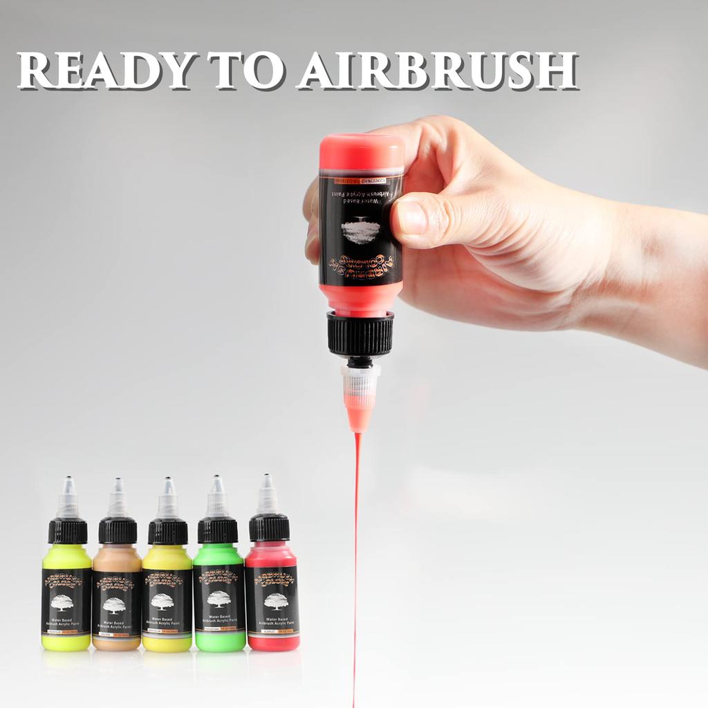 SAGUDIO Airbrush Acrylic Paint Set 24 * 30ml (1oz) Basic Colors with Color Wheel - Airbrush color set, ready for airbrush painting.