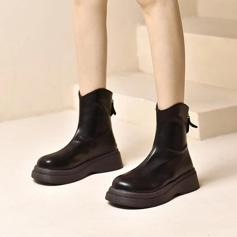 

Весна 2025 Новые Ретро Платформа Женские Ботинки Простая Мода Британский Стиль Женская Обувь 35 чёрный