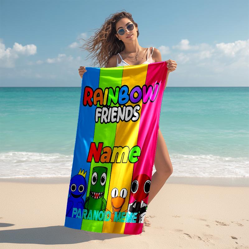 Personalized Customized Proof Beach Towel with Rainbow Friends Pattern - Soft, Absorbent,quick-drying,perfect Swimming,camping&bathing