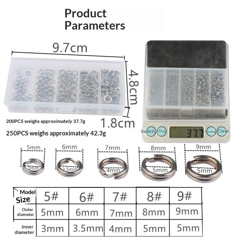 200/250Pcs 5 Size Stainless Steel Fishing Split Rings High Strength Large Tensile Force Lure Connector Loop Set Terminal Tackles