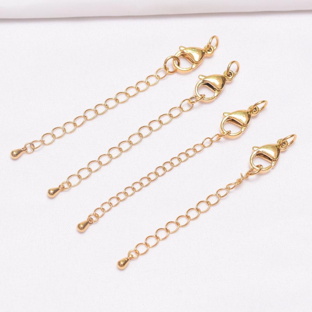 10pcs Non-Fading 24K Vacuum Gold Tail Chain Lobster Buckle Extension Chain Diy Bracelet Necklace Ending Connection Buckle Water Drop Tail Chain