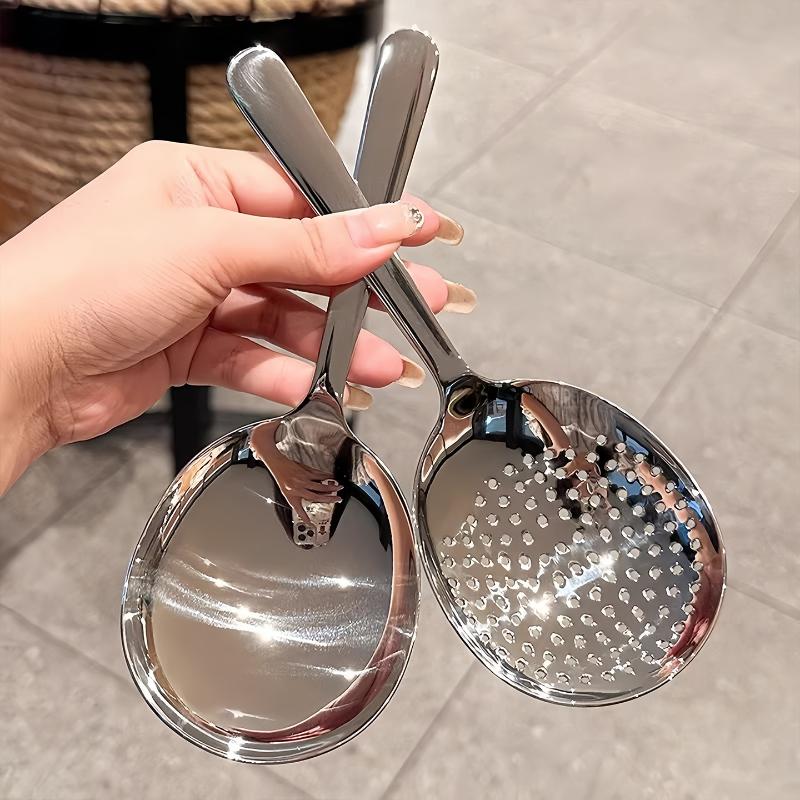 Stainless Steel Ladles For Serving Soup Rice Serving Spoon Drain Hole Heat Insulated Handle Kitchen Utensils For Daily Use