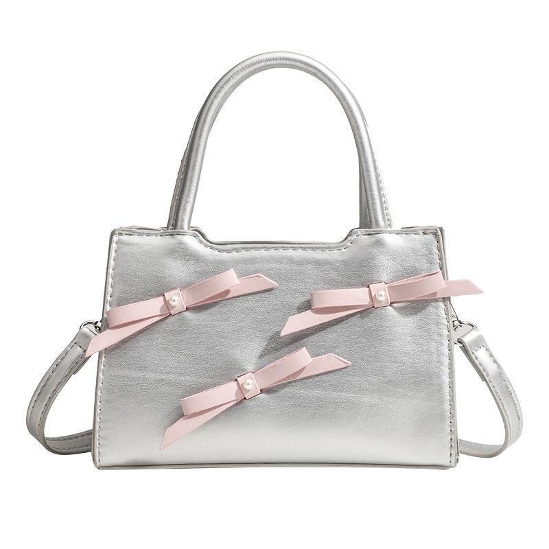 Pure Aesthetic Sweet Bow Decor Ladies Handbag, Luxury Texture Multiway Top Handle Crossbody Purse For Daily Matching