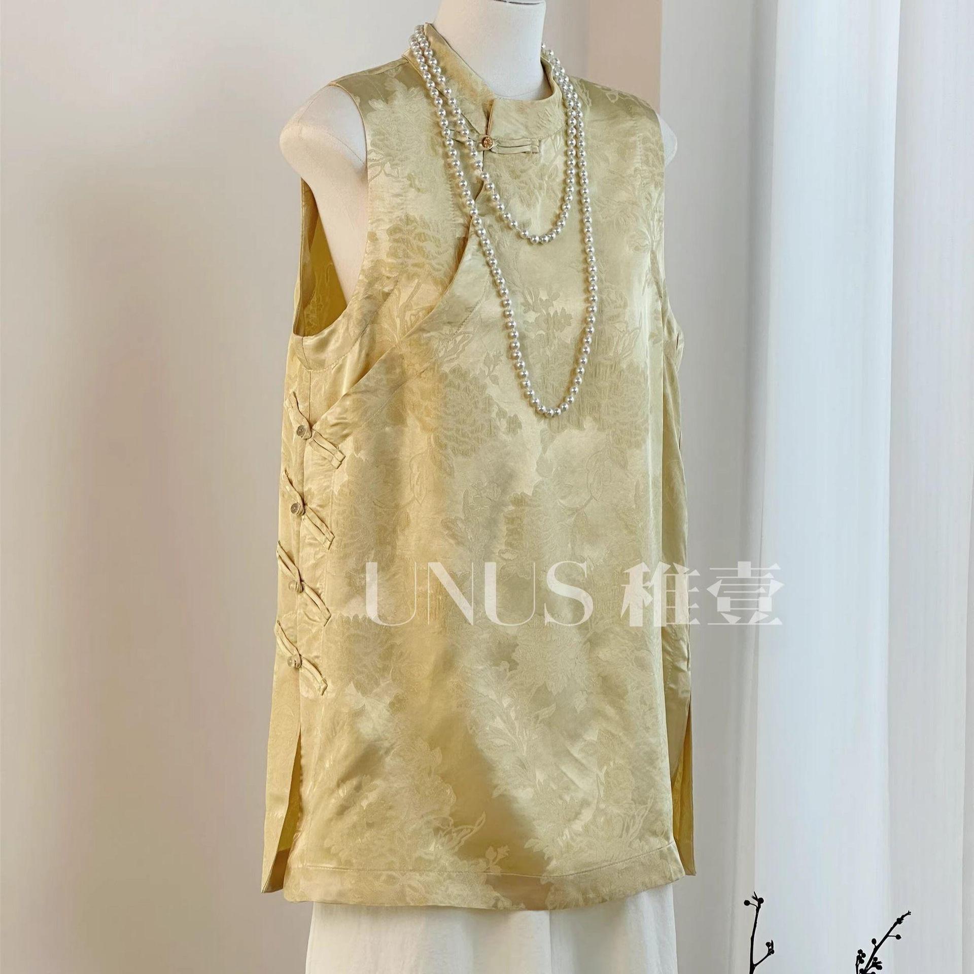 

Премиальная летняя атласная рубашка в стиле modified old money без рукавов, женская рубашка, модный жилет M [Recommended below 50kg]