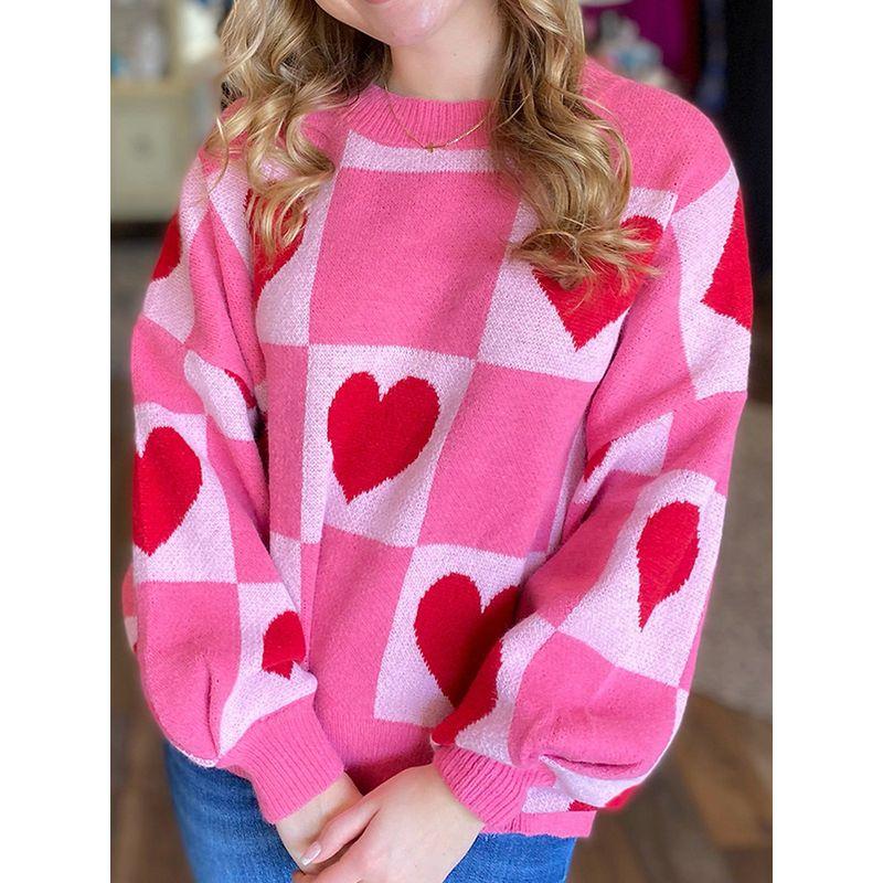 American Shiying Fall and Winter New Arrival Heart Plaid round Neck Sweater Women's 2025 Colorblock All-Matching Knitting Pullover