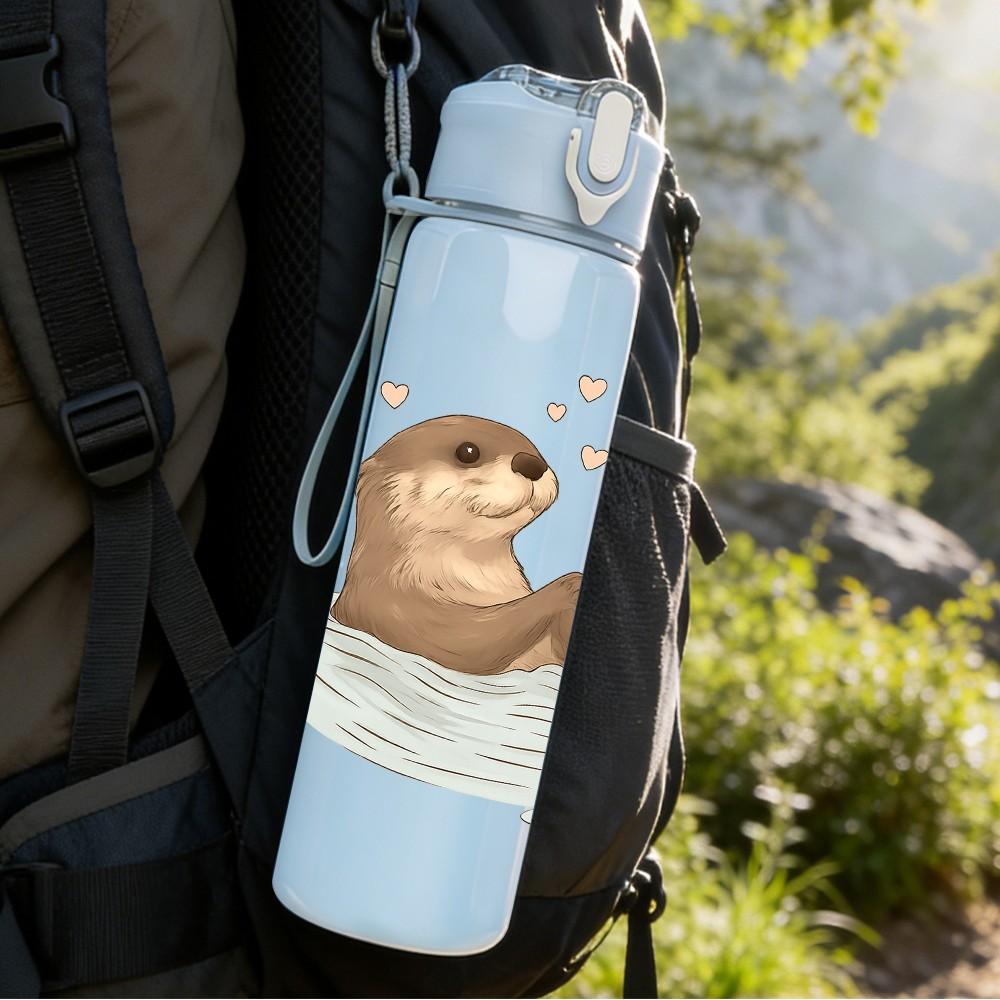 1PC Twin Floating Otters 750ml Color Plastic Sports Water Bottle Leakproof Flip Straw Lid Suitable for Sports Office Home Use
