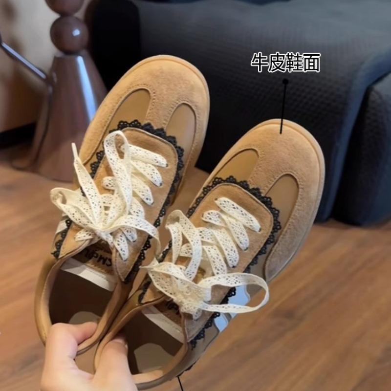 Cowhide version~ thick-soled niche lace design sense women's spring and summer new versatile casual sports shoes