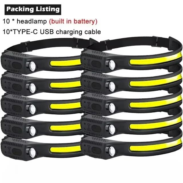 1-10 Piezas Linterna Frontal LED con Sensor Batería Incorporada Recargable por USB Linterna Frontal Linterna Frontal Linterna Frontal Camping Pesca Luz de Búsqueda