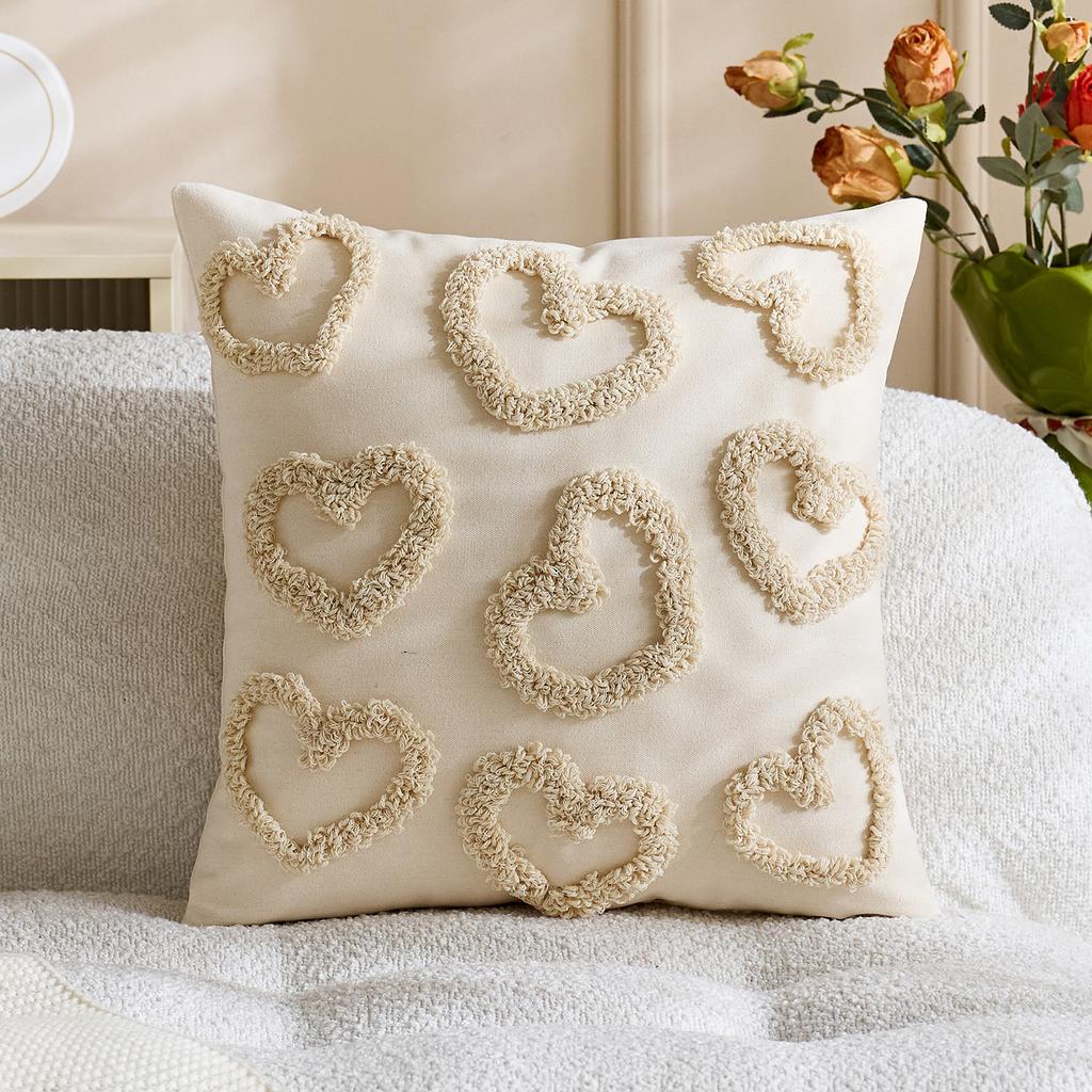 1pc Valentines Lumbar Gift Pillow Case Embroidery Heart Love Throw Cushion Case for Home Bedroom Sofa Couch Wedding Decoration
