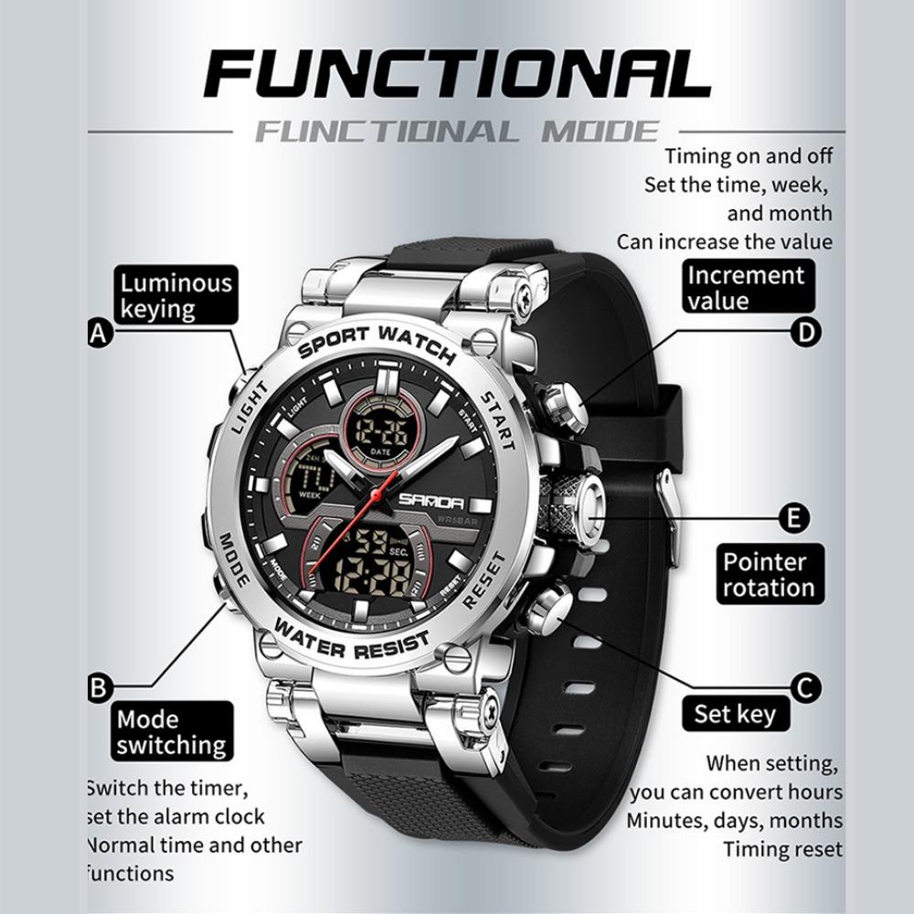 SANDA Watch Cool Trend Multifunctional Sports Waterproof Dual Display Electronic Watch