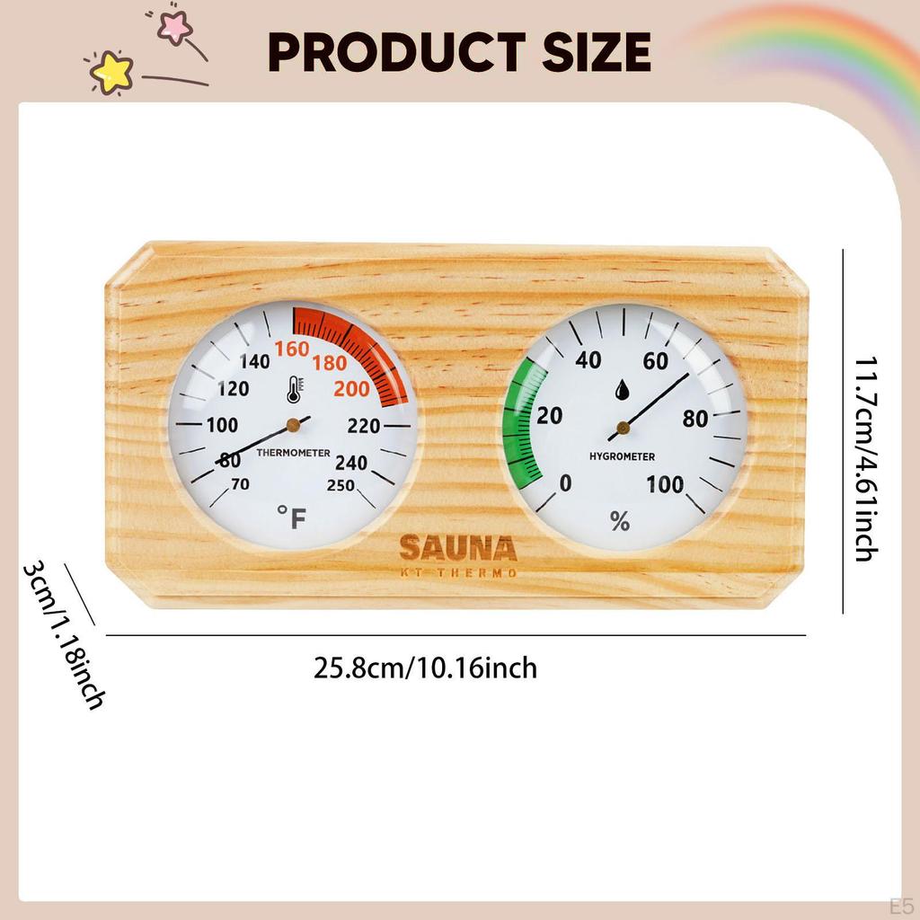 2-in-1 Hygrometer/hygrothermograph for Sauna, Wall-mounted, Wooden, Easy Installation. Temperature