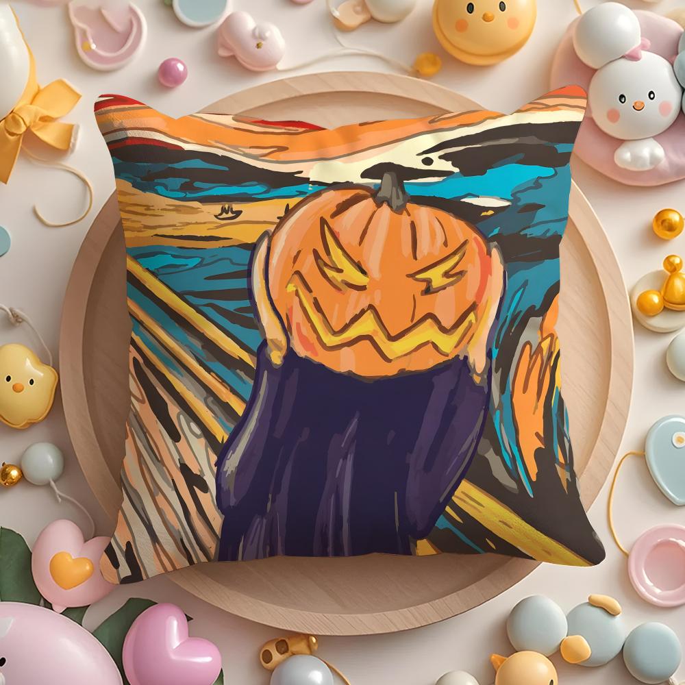 Edvard Munch The Scream Abstract Cushion Cover Plush Fabric Soft Double-Sided Printed Sofa Warm Winter Home Gift Pillow Cover