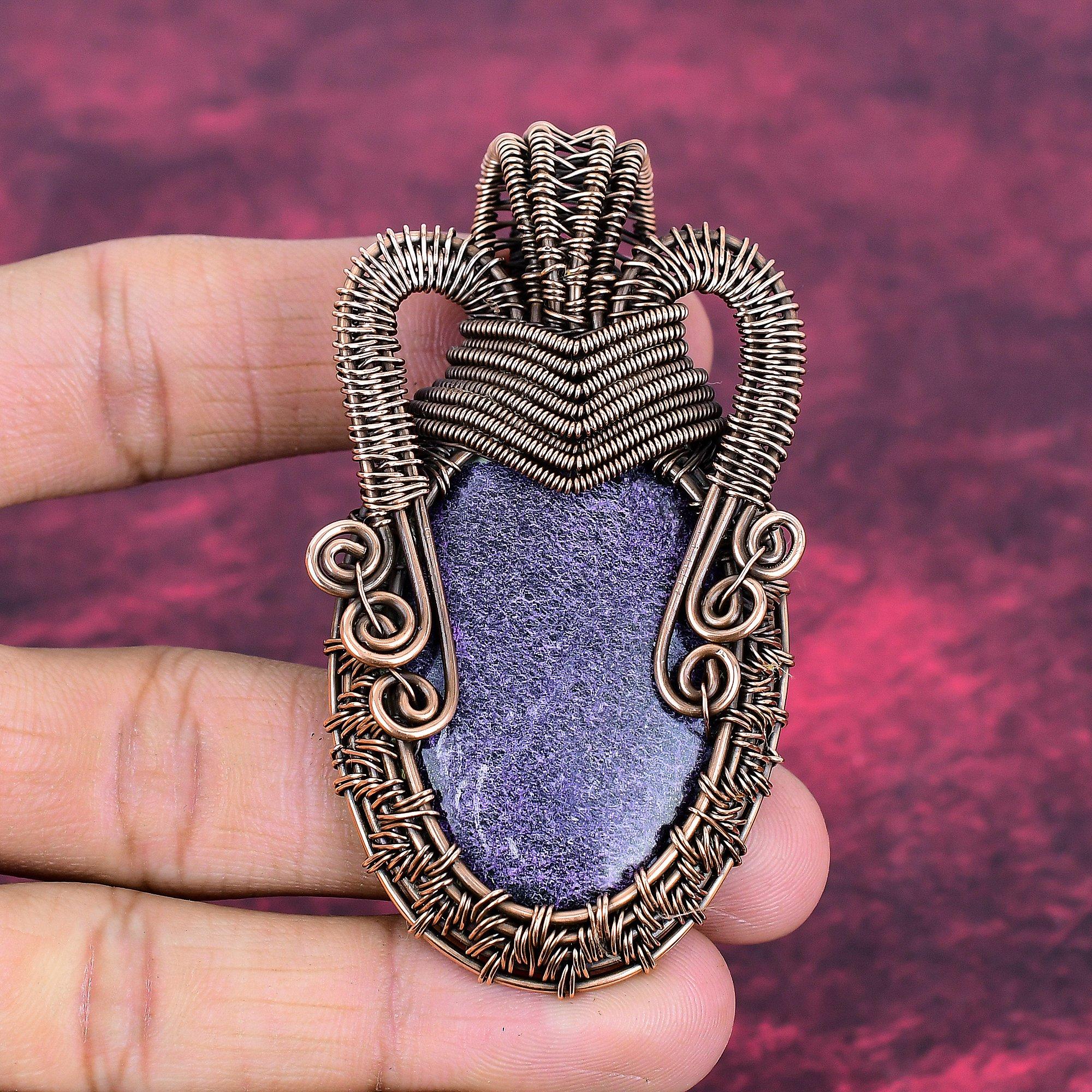 Purpurite Gemstone Pendant Designer Jewelry Handmade Copper Wire Wrapped Pendant