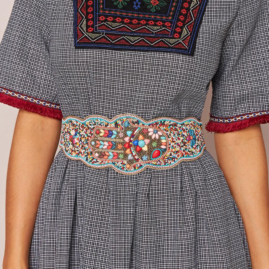 New Ethnic Style Bead Waist Seal Pure Handmade Boho Elastic Wide Waist Seal for Women Elegant Colorful Shells
