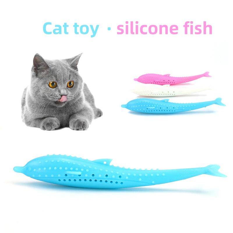1pc Cat Teeth Brushing Toy Teeth Cleaning Cat Stick Fish-shaped Silicone Toy Chew Resistant Interactive Toys Catnip Pet Supplies