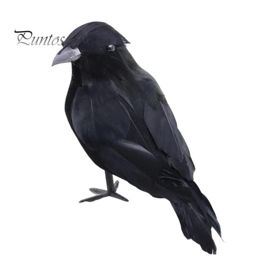 Scary Outdoor Yard Decor Realistic Black Crow Halloween Decor, Lifelike Feathered Raven Figurine Prop Creepy Home Items for Haunted House, Artificial