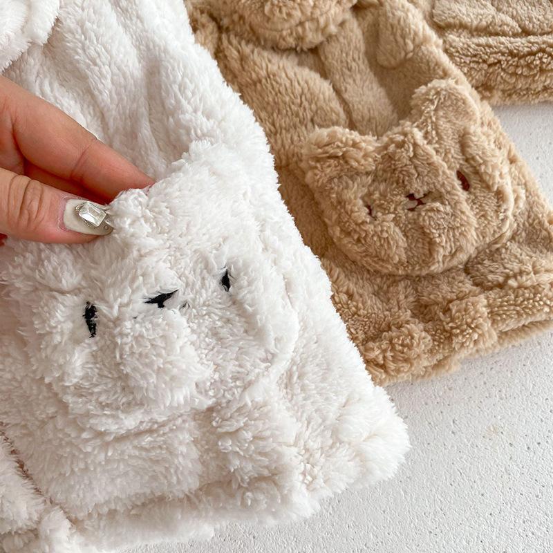 Pysjamas for barn, høst og vinter, fortykket fleece-barnesett Lapel Xiao Xiong Shu bomullsfleece til barneklær