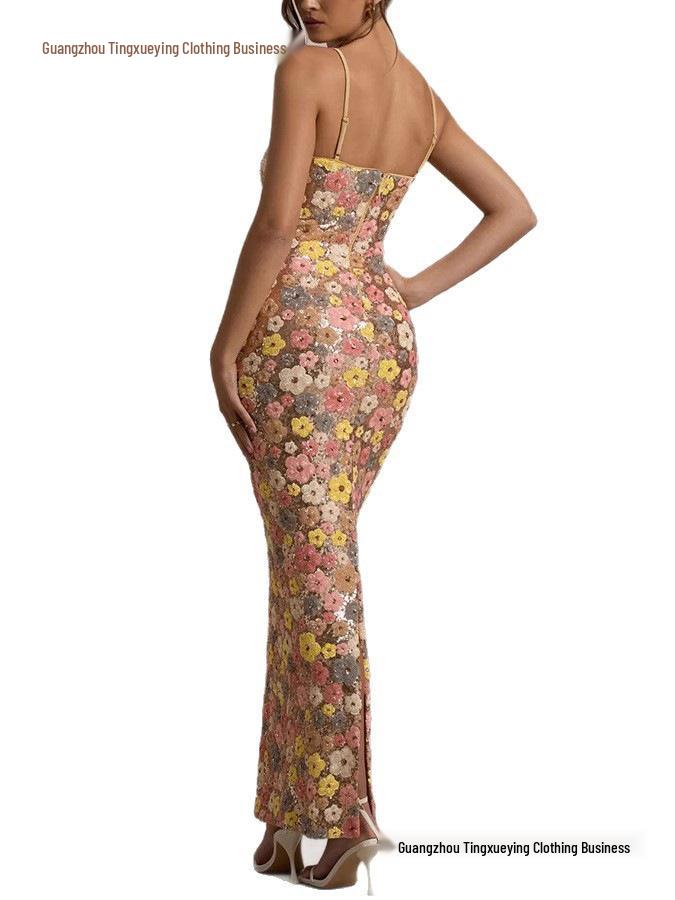 2026 European Spring/Summer Sequin Spaghetti Strap Bodycon Party Dress