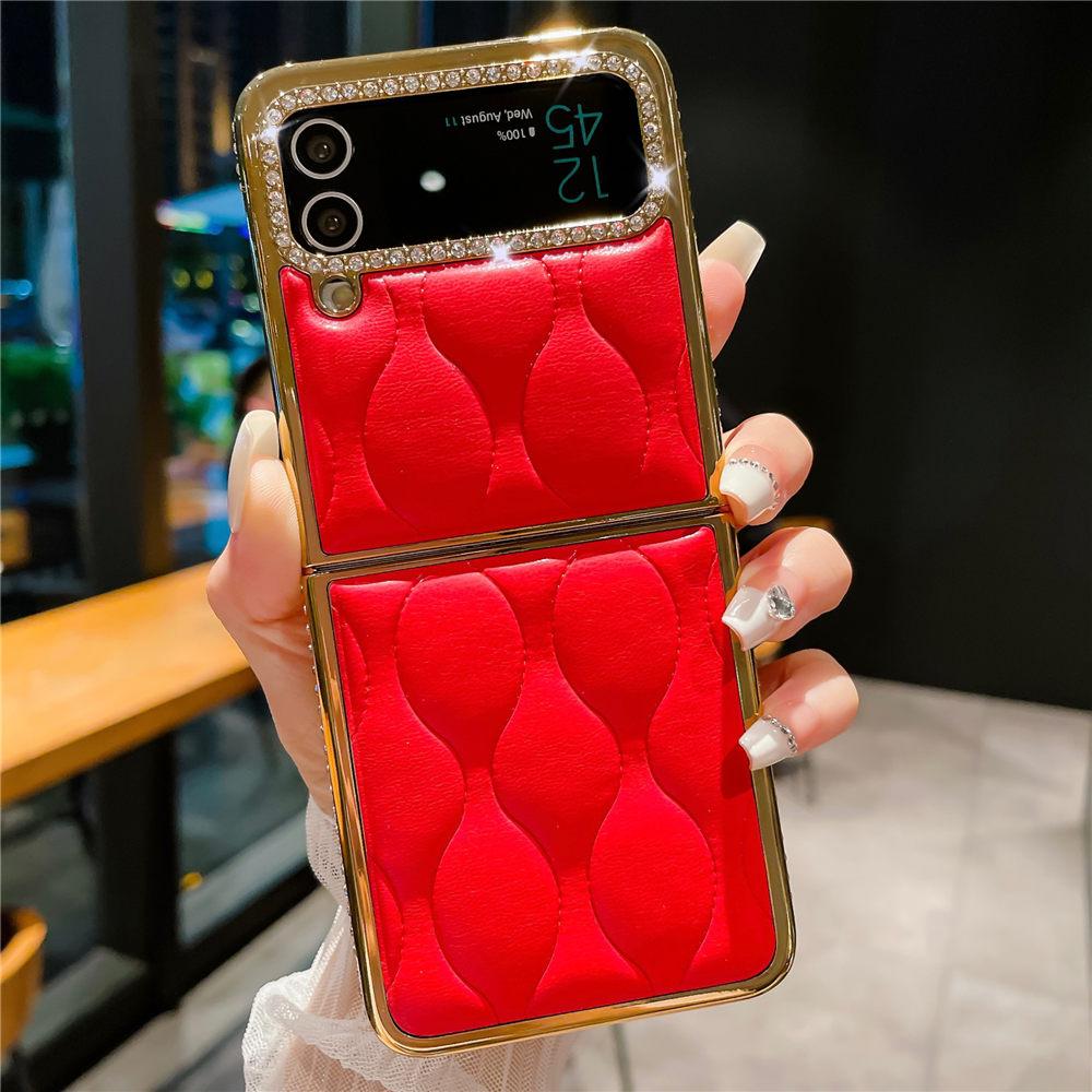 Luksusowe Złocone Diamentowe Skórzane Etui Na Samsunga Z Flip 6 Flip 5 Flip 4 3 Wstrząsoodporne Etui Na Telefon typu Flip6 Coque