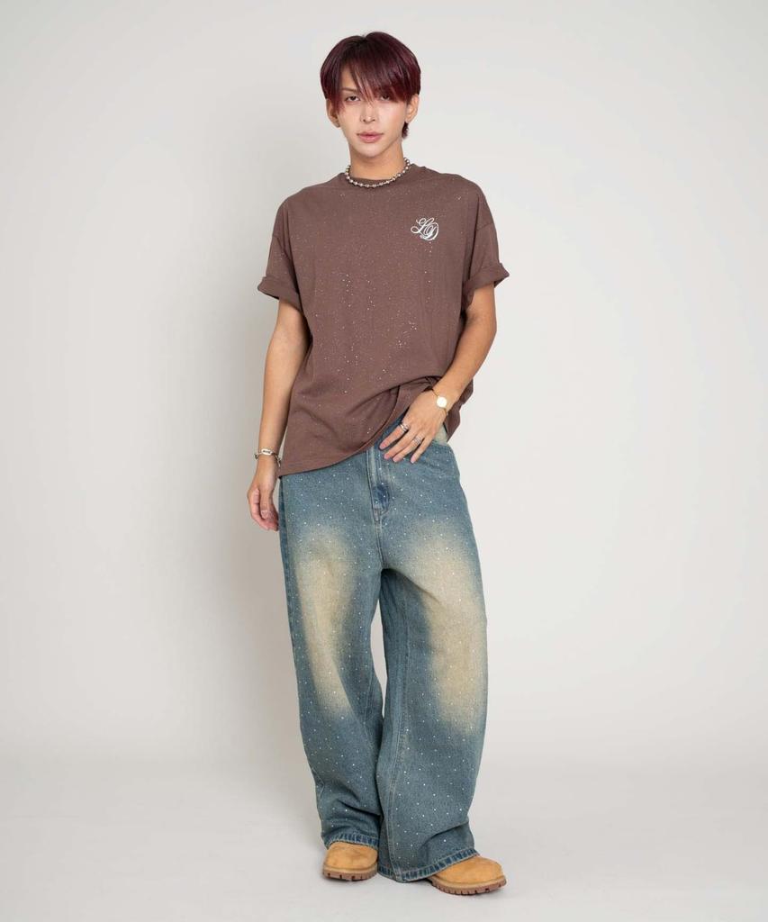 WEGO Men's Short Sleeve T-Shirt, Lamé Graphic Tee, Summer Casual Top, Brown, Size M