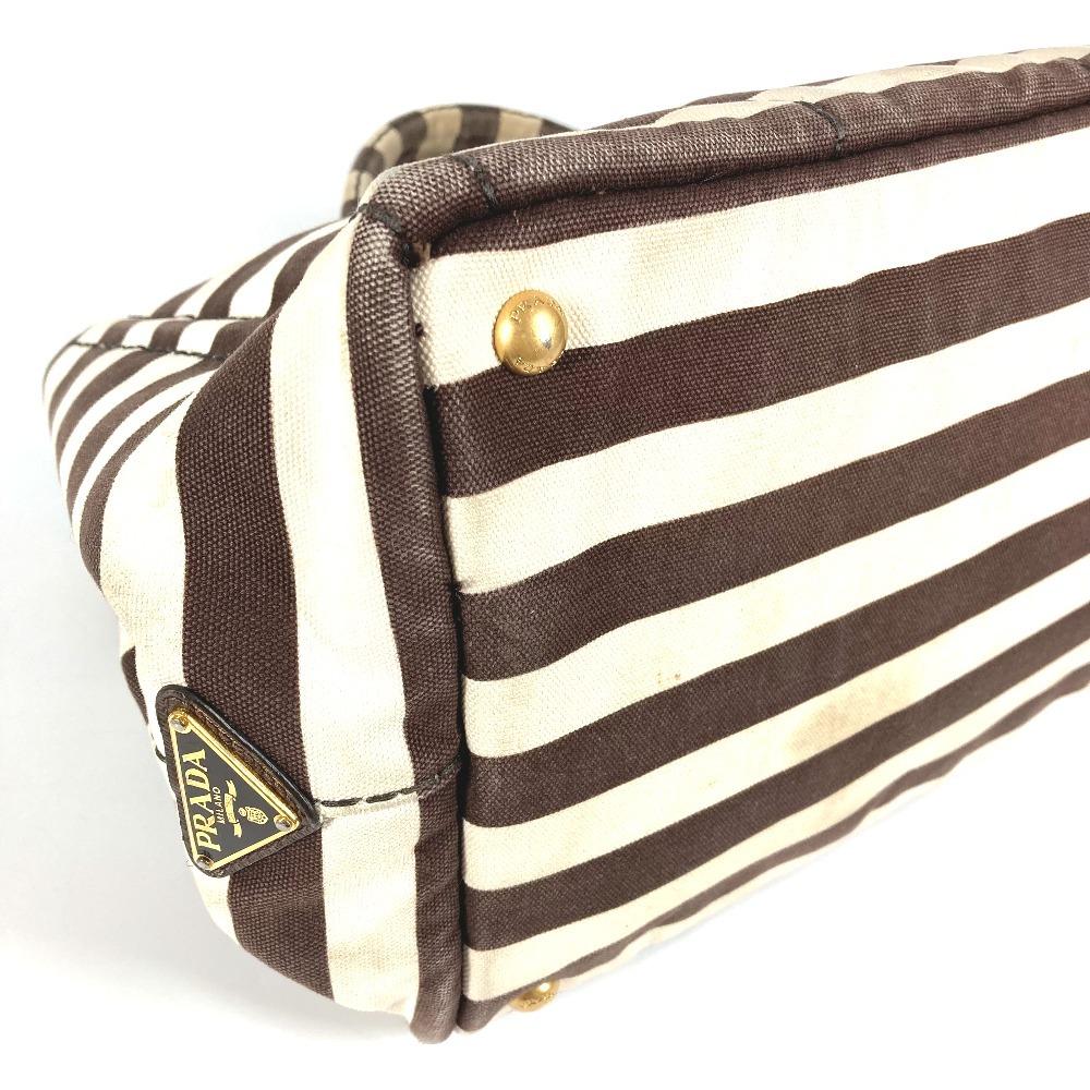 Prada Canapa Logo Border Bag Tote Bag Hand Bag Canvas Brown/White
