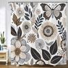 Boho Butterfly and Floral Shower Curtain White Boho Nature Shower Curtain Waterproof Flower Shower Curtains for Bathroom Decor