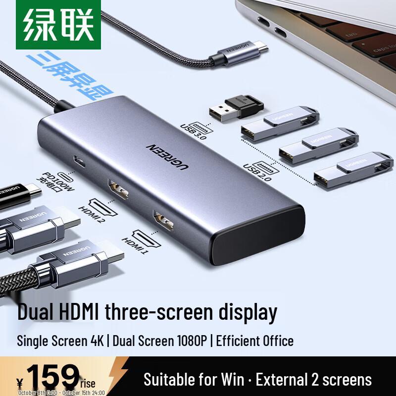 UGREEN USB-C to Dual HDMI 7-in-1 Docking Station