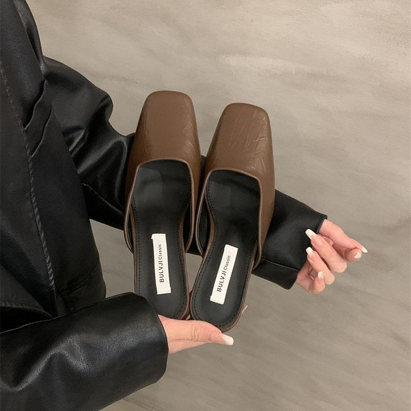 Nai Pie~ High-heeled Bag Head and Half Slippers for Women's Outer Wear for Women's Summer New Thick Heels, Not Tired, Shallow-mouthed Square Head Sing