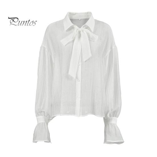 

Женская рубашка с лацканами и воротником-бабочкой, расклешенная, с длинным рукавом, однобортная рубашка, прозрачная, однотонная, свободного кроя, женская повседневная рубашка S белый