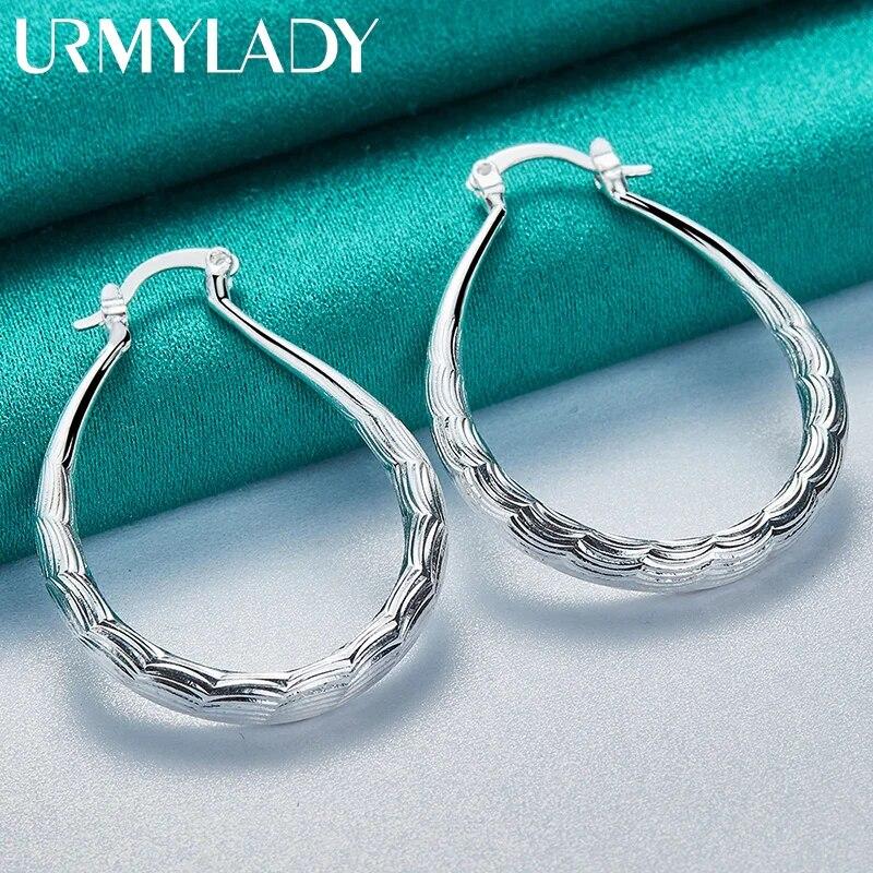 URMYLADY 925 Sterling Silver Oval Wave Earrings For Women Fashion Wedding Engagement Charm Jewelry