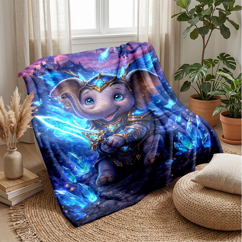 Elephant Warrior and Dragon Theme blanket Lightweight Warm Flannel Blanket Decorative Throw Blanket for Home Decoration