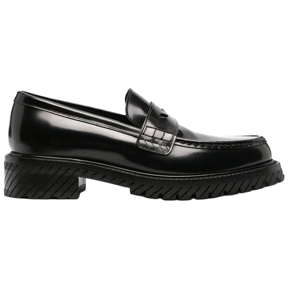 Off-White Top Layer Cowhide Round Toe Slip-On Loafers Men Loafers Black OMIG008F23LEA0011010