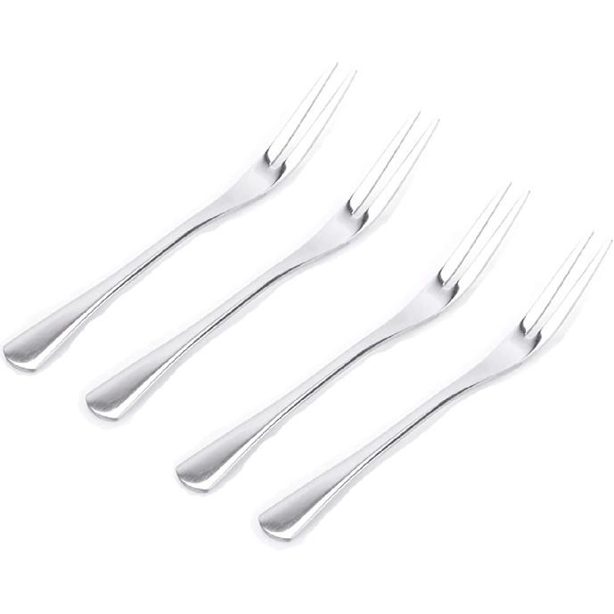 VANRA 5in 4-Piece Flatware Set - Silver Stainless Steel - 2 Forks and 2 Spoons - Salad, Teaspoon, Cocktail, Coffee, Serving, Appetizer