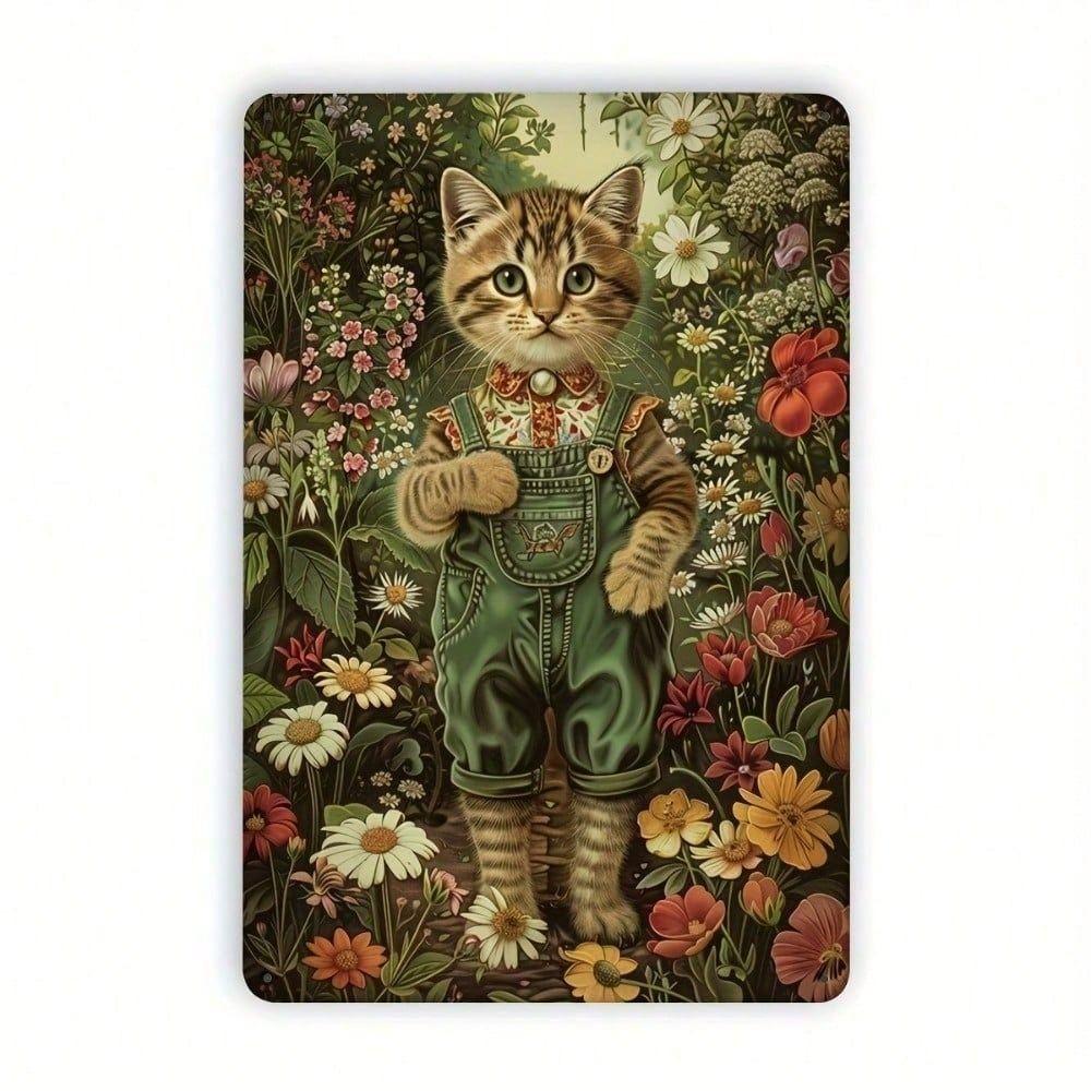 Vintage Cat Gardener Farmer Metal Poster Wall Art Home Decor
