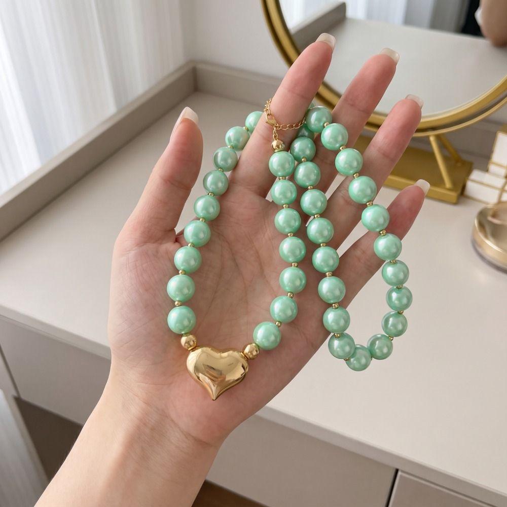 Resin Beaded Necklace Round Sweater Chain Light Luxury Women Clavicle Chain Vacation