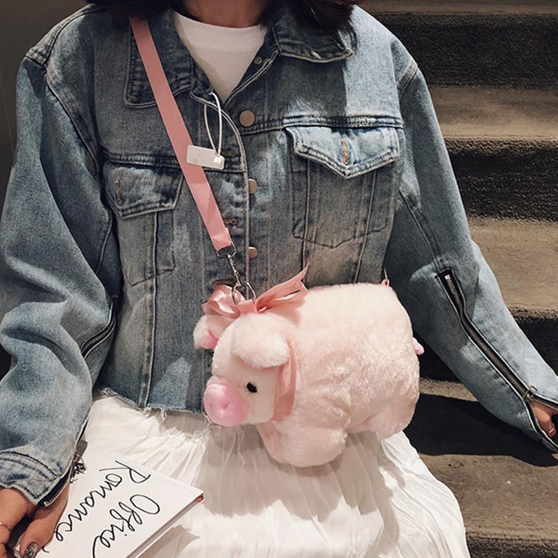 Pig Plush Mini Bag For Women With Zipper Closure And Inner Pocket For Daily Use