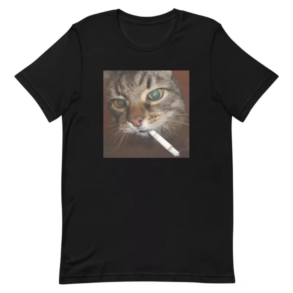 Men's Fashion Y2k Humor Saying Tee Cigarette Kitten Funny Smoking Cat Meme Stupid T-Shirt Cute Kitty Dad Graphic Outfit Shirts
