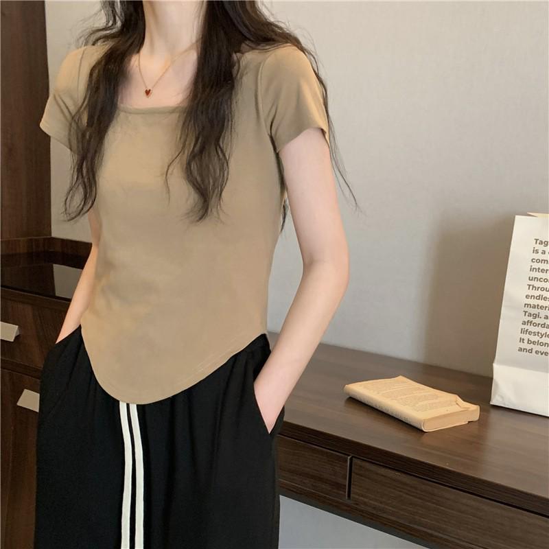 2026 Summer Korean Style Women's U-Neck Slimming Short Sleeve T-shirt