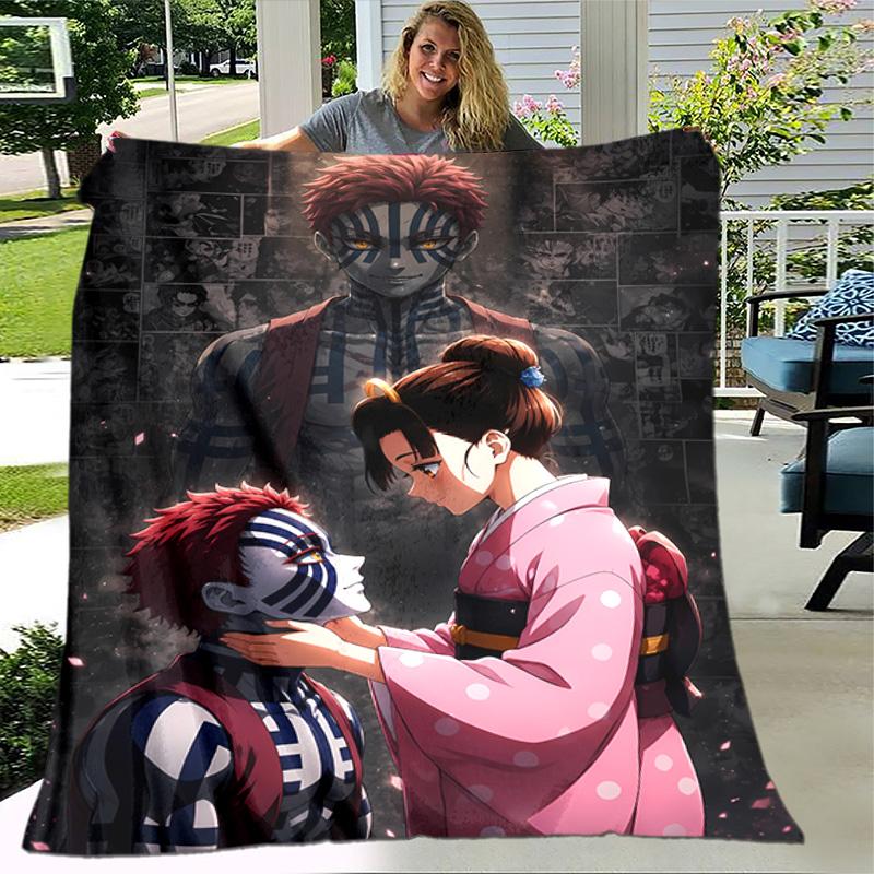 Demon Slayer Akaza printed throw blanket—lightweight,soft,warm;versatile blanket for all seasons—perfect as &air-conditioning throw,nap blanket