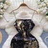 Sexy Sequin Slip One Piece Dress Women Patchwork Chic Vintage Evening Party Dresses Female Korean Fashion Design Slim Ceremonial Dress 2024