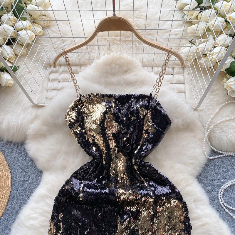 Sexy Sequin Slip One Piece Dress Women Patchwork Chic Vintage Evening Party Dresses Female Korean Fashion Design Slim Ceremonial Dress 2024